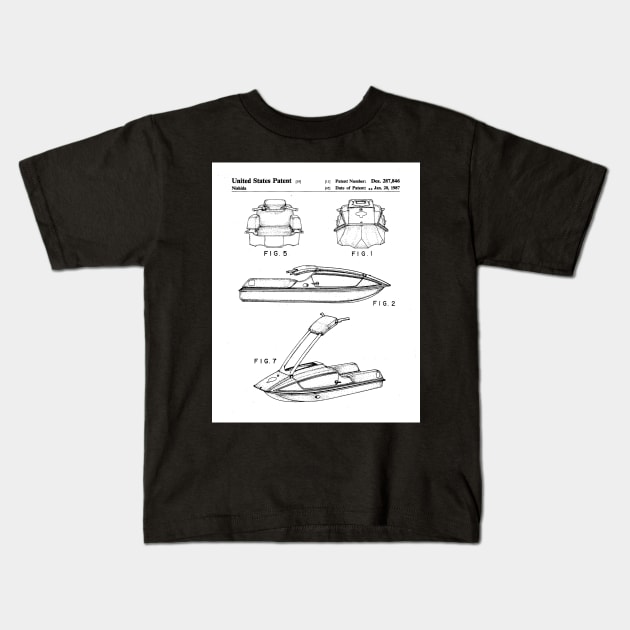 Jet Ski Patent - Watersports Lake Beach House Art - White Kids T-Shirt by patentpress